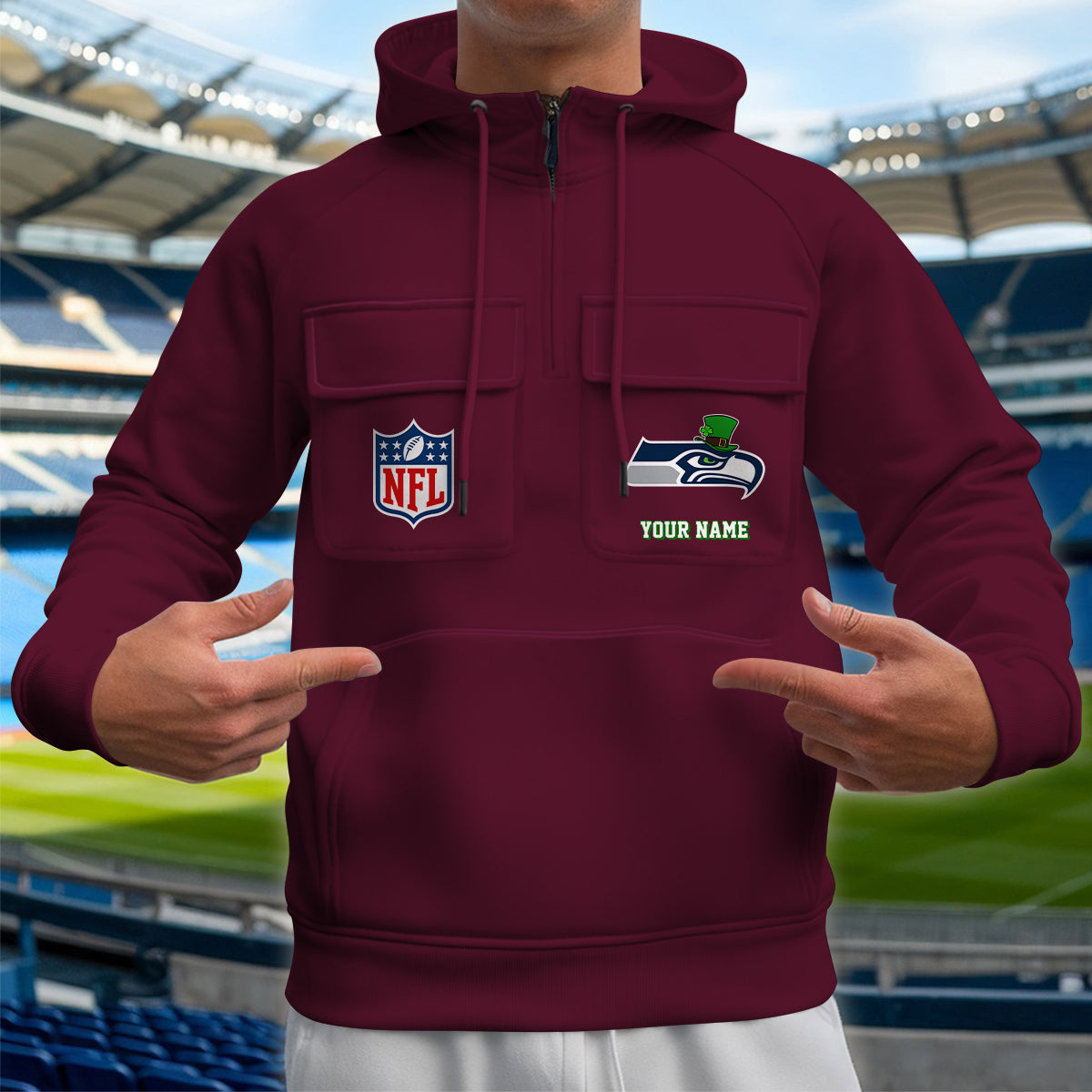 Seattle Seahawks St Patrick’s Day Collection Multi-Pockets Zip Hoodie AZCAMZHD000142