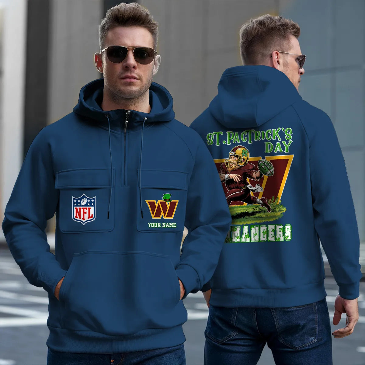 Washington Commanders St Patrick’s Day Collection Multi-Pockets Zip Hoodie AZCAMZHD000144