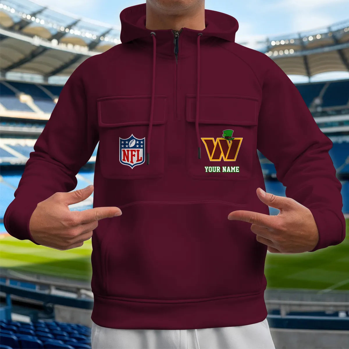 Washington Commanders St Patrick’s Day Collection Multi-Pockets Zip Hoodie AZCAMZHD000144