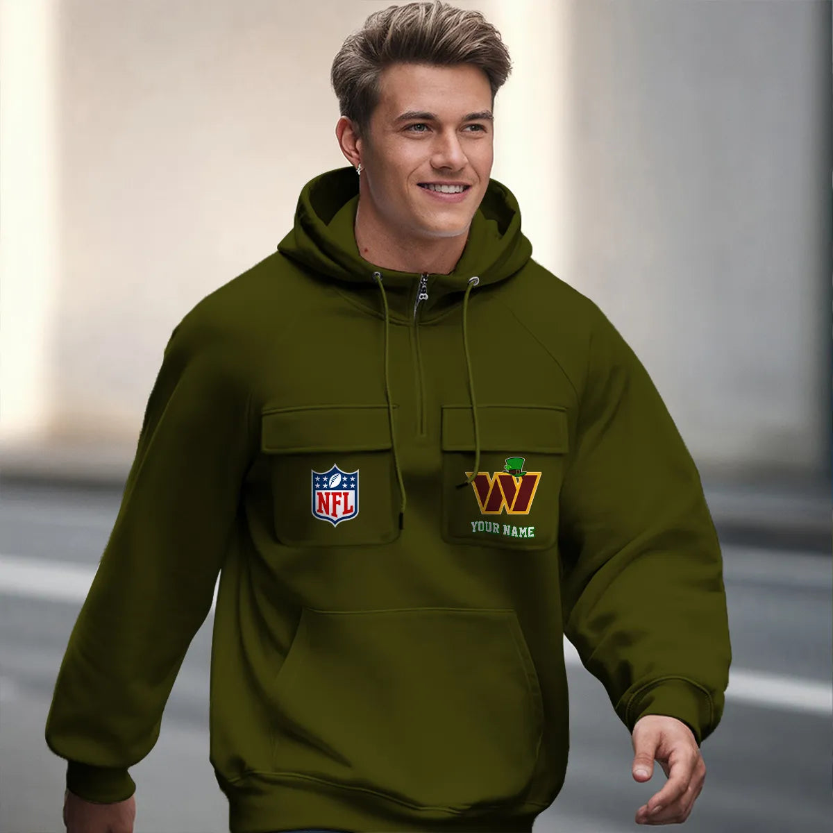 Washington Commanders St Patrick’s Day Collection Multi-Pockets Zip Hoodie AZCAMZHD000144