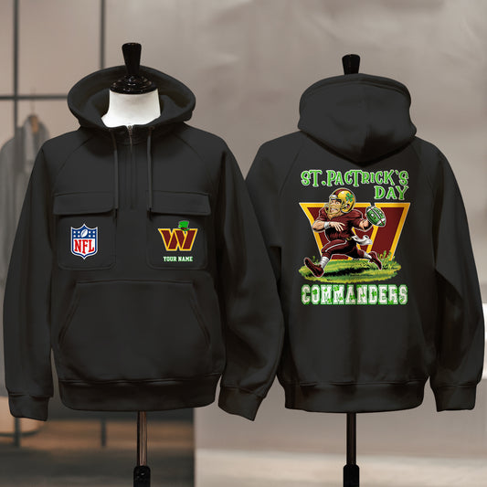 Washington Commanders St Patrick’s Day Collection Multi-Pockets Zip Hoodie AZCAMZHD000144