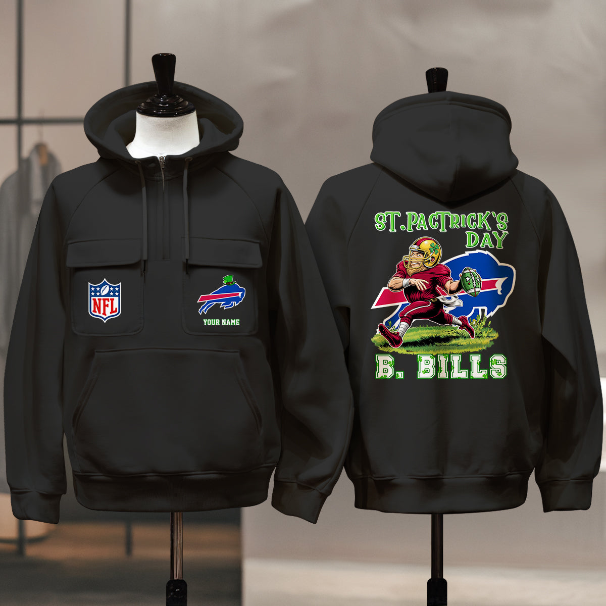 Buffalo Bills St Patrick’s Day Collection Multi-Pockets Zip Hoodie AZCAMZHD000146