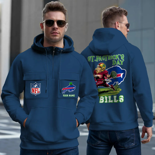 Buffalo Bills St Patrick’s Day Collection Multi-Pockets Zip Hoodie AZCAMZHD000146