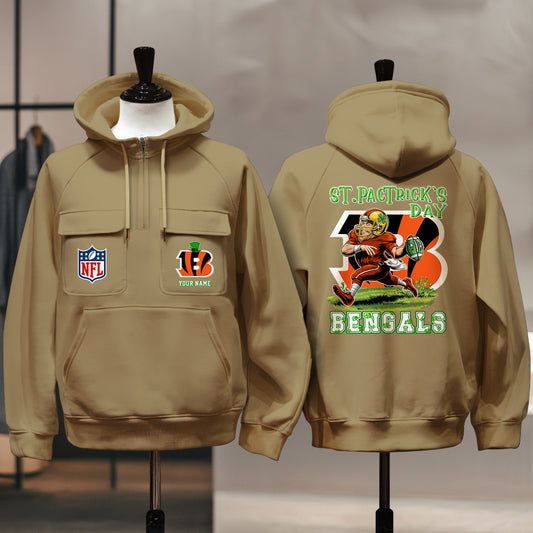 Cincinnati Bengals St Patrick’s Day Collection Multi-Pockets Zip Hoodie AZCAMZHD000147