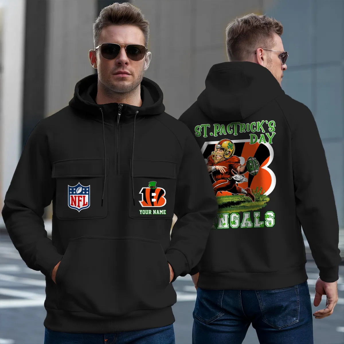 Cincinnati Bengals St Patrick’s Day Collection Multi-Pockets Zip Hoodie AZCAMZHD000147