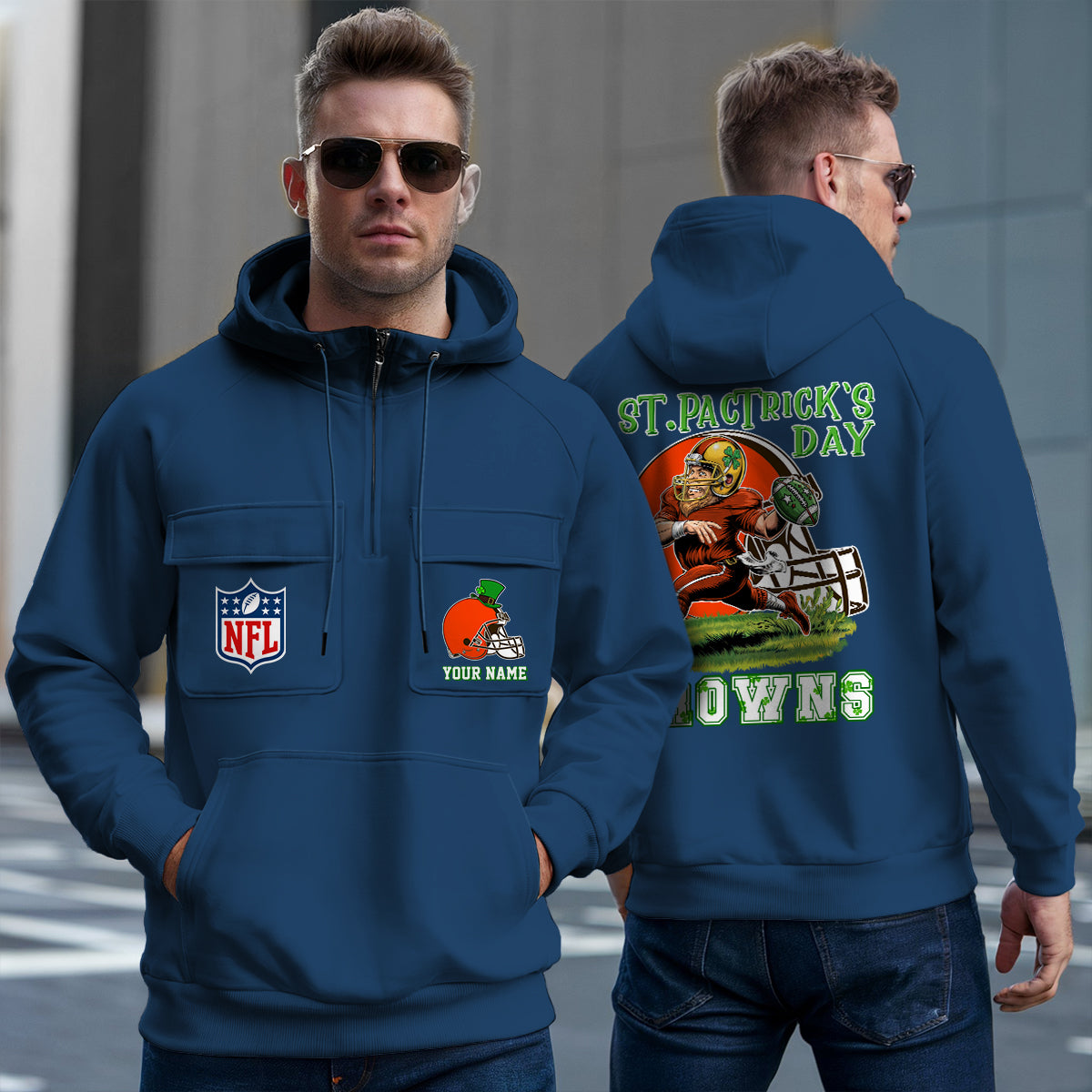 Cleveland Browns St Patrick’s Day Collection Multi-Pockets Zip Hoodie AZCAMZHD000148