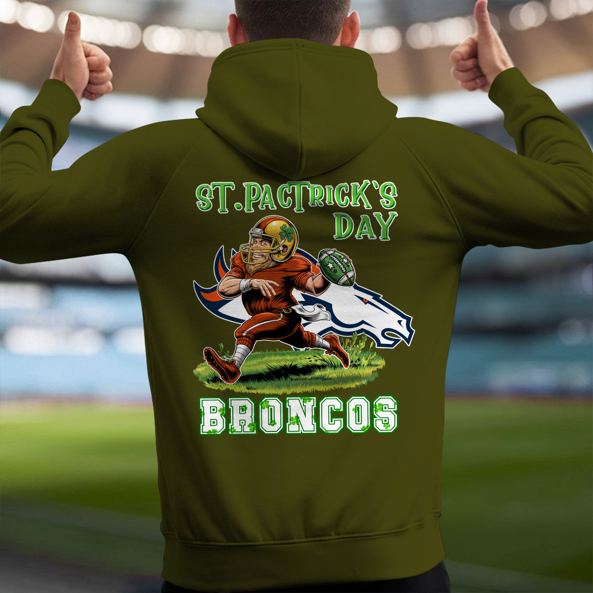 Denver Broncos St Patrick’s Day Collection Multi-Pockets Zip Hoodie AZCAMZHD000149