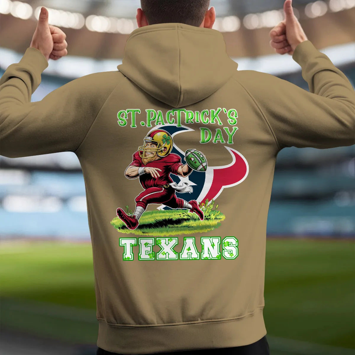 Houston Texans St Patrick’s Day Collection Multi-Pockets Zip Hoodie AZCAMZHD000150