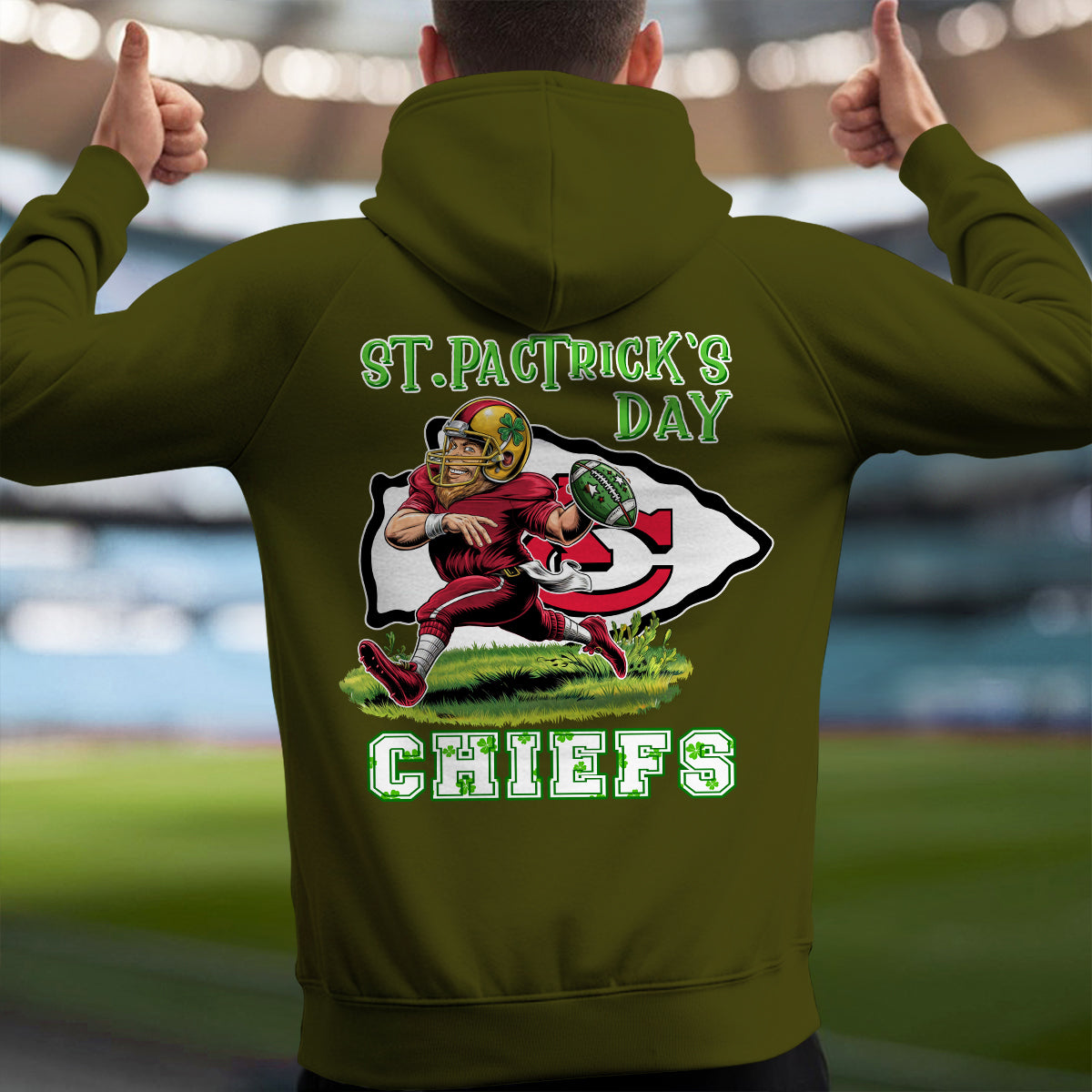 Kansas City Chiefs St Patrick’s Day Collection Multi-Pockets Zip Hoodie AZCAMZHD000153