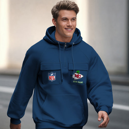 Kansas City Chiefs St Patrick’s Day Collection Multi-Pockets Zip Hoodie AZCAMZHD000153