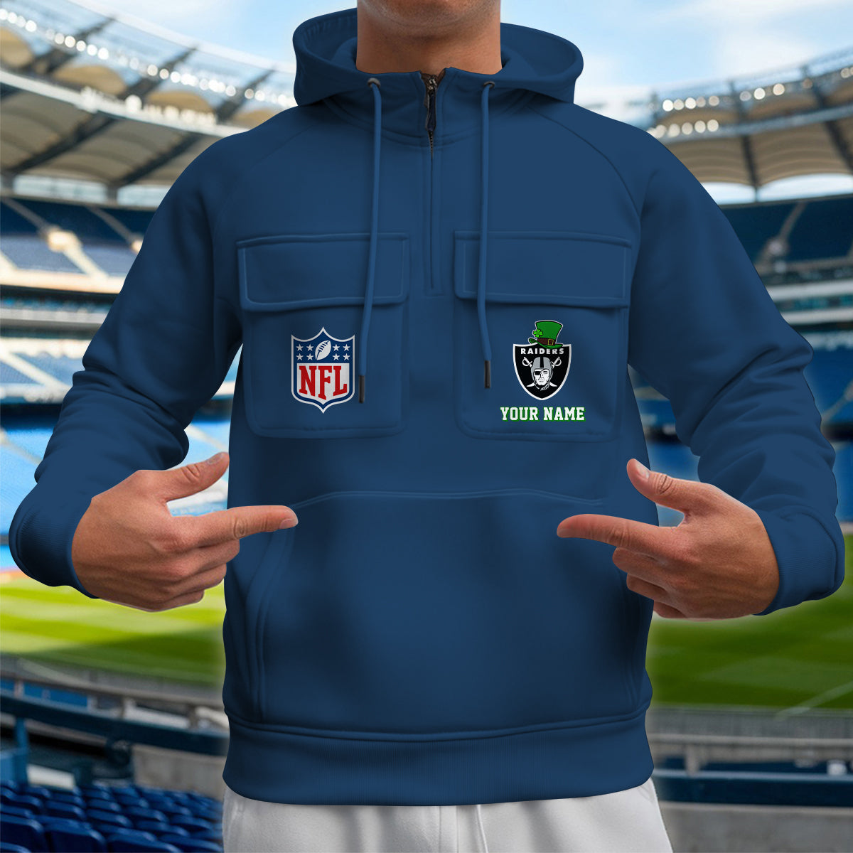 Las Vegas Raiders St Patrick’s Day Collection Multi-Pockets Zip Hoodie AZCAMZHD000154