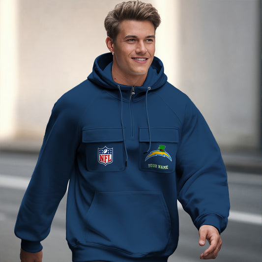 Los Angeles Chargers St Patrick’s Day Collection Multi-Pockets Zip Hoodie AZCAMZHD000155