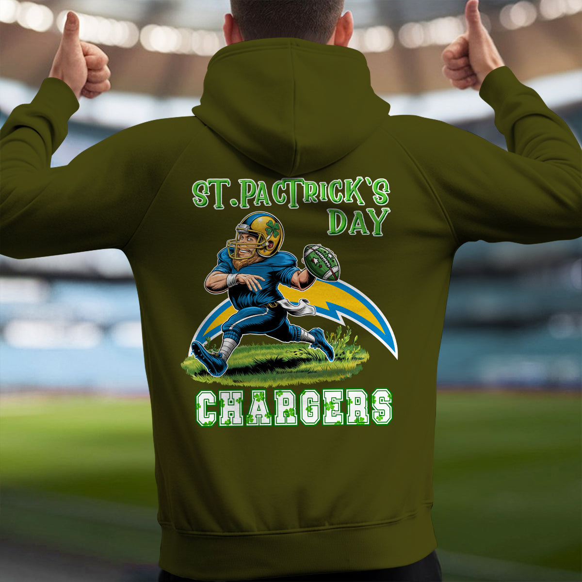 Los Angeles Chargers St Patrick’s Day Collection Multi-Pockets Zip Hoodie AZCAMZHD000155