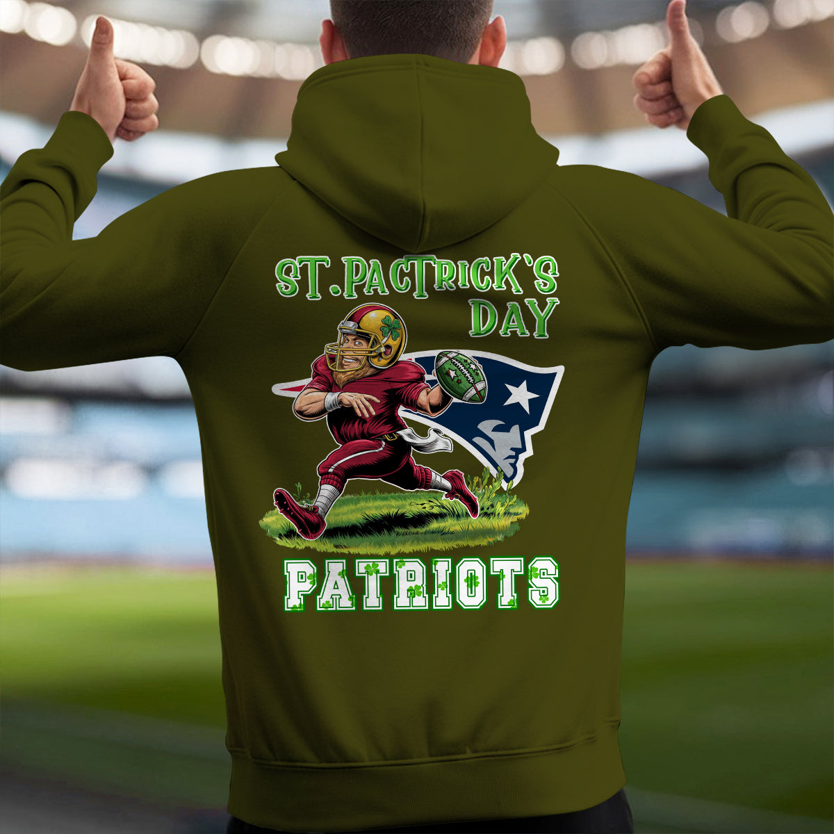 New England Patriots St Patrick’s Day Collection Multi-Pockets Zip Hoodie AZCAMZHD000157