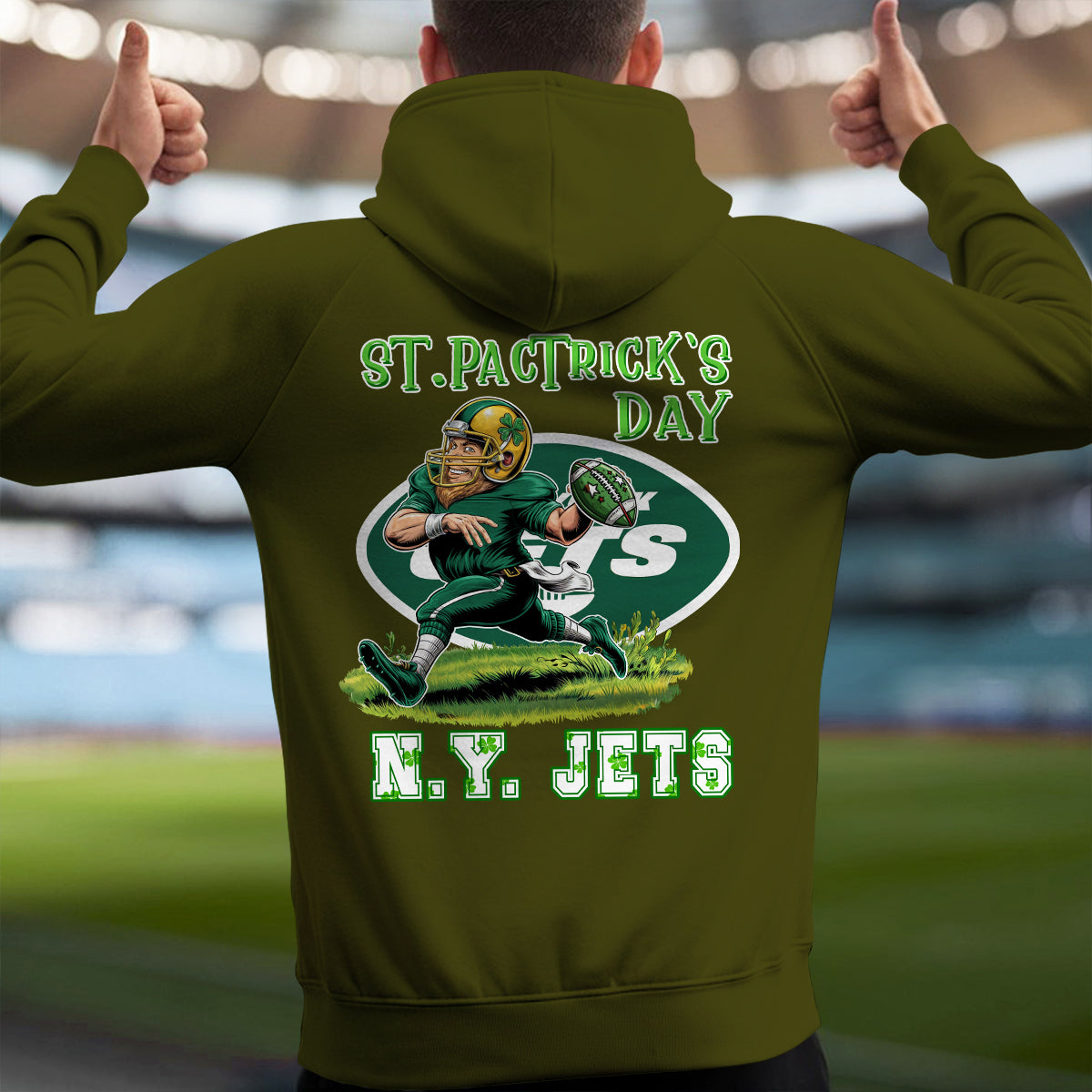 New York Jets St Patrick’s Day Collection Multi-Pockets Zip Hoodie AZCAMZHD000158