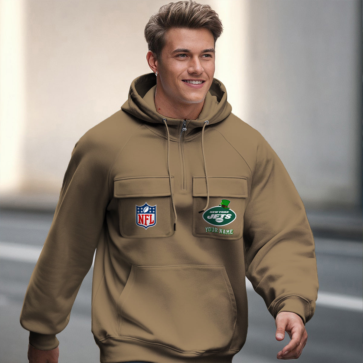 New York Jets St Patrick’s Day Collection Multi-Pockets Zip Hoodie AZCAMZHD000158
