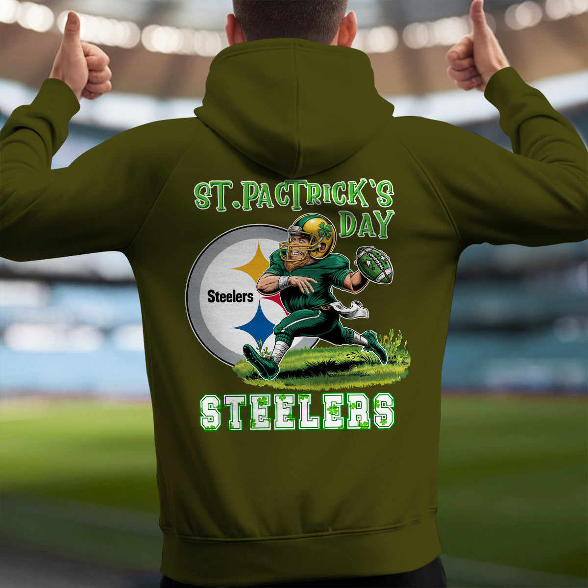 Pittsburgh Steelers St Patrick’s Day Collection Multi-Pockets Zip Hoodie AZCAMZHD000159