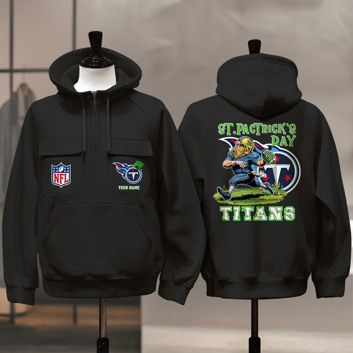 Tennessee Titans St Patrick’s Day Collection Multi-Pockets Zip Hoodie AZCAMZHD000160