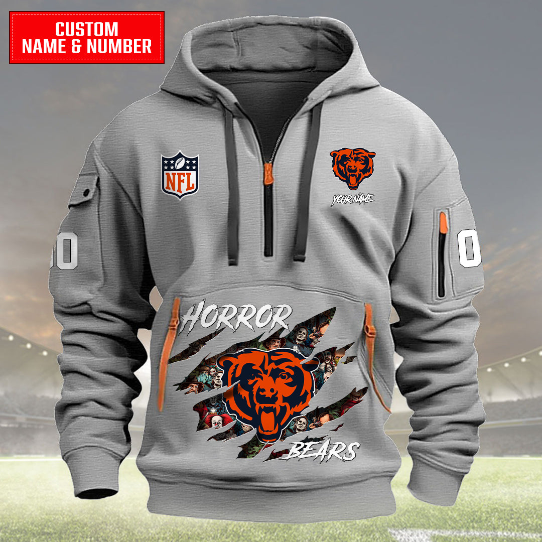 Chicago Bears Halloween Horror Collection Personalize Quarter Zip Hoodie AZCAQZH000004