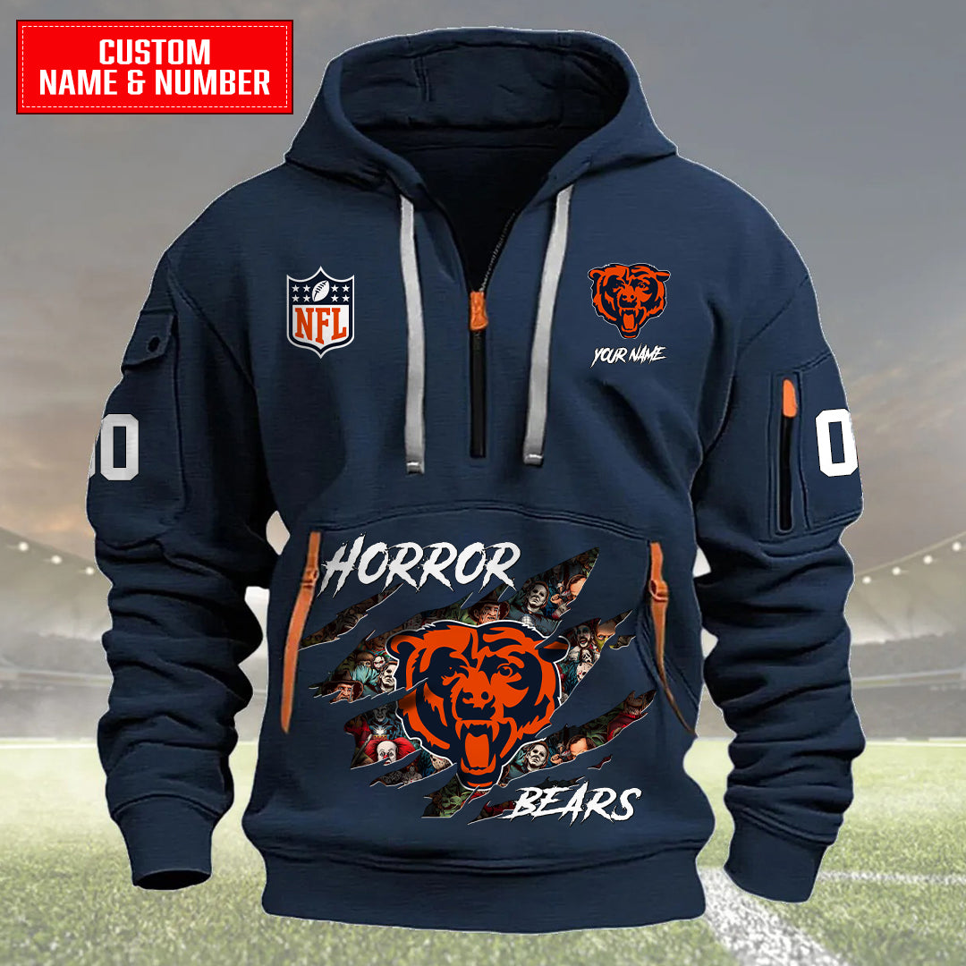 Chicago Bears Halloween Horror Collection Personalize Quarter Zip Hoodie AZCAQZH000004