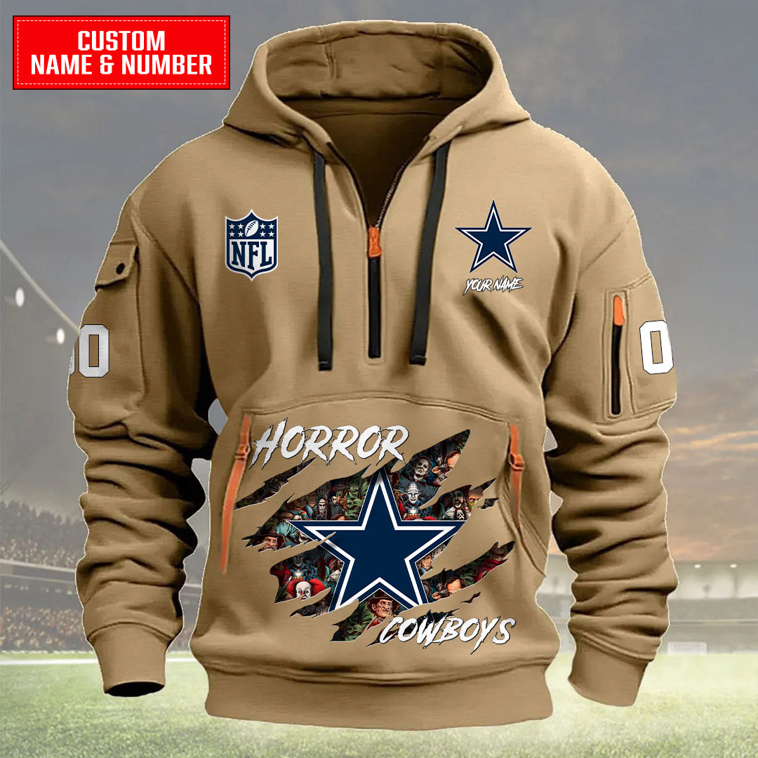 Dallas Cowboys Halloween Horror Collection Personalize Quarter Zip Hoodie AZCAQZH000005