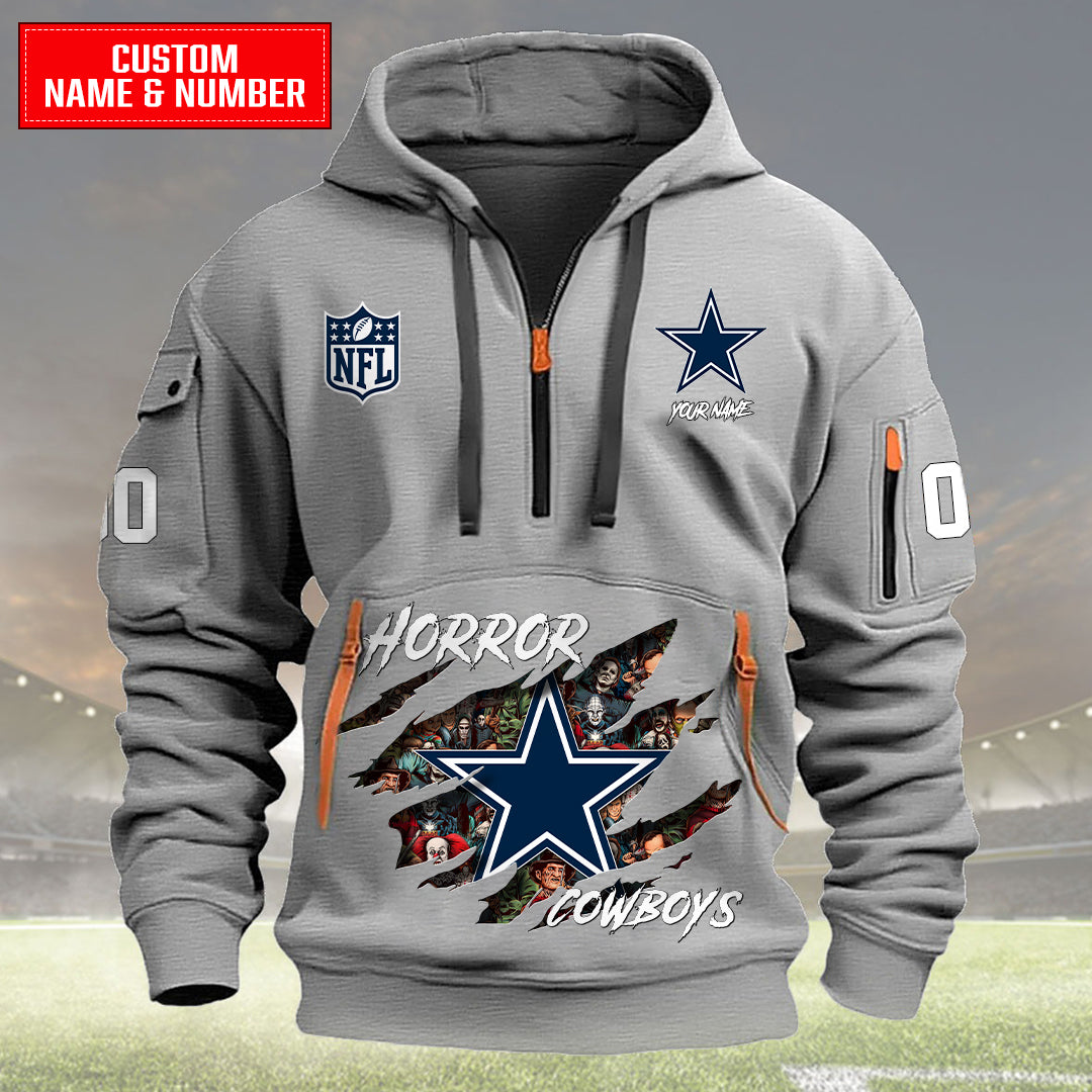 Dallas Cowboys Halloween Horror Collection Personalize Quarter Zip Hoodie AZCAQZH000005
