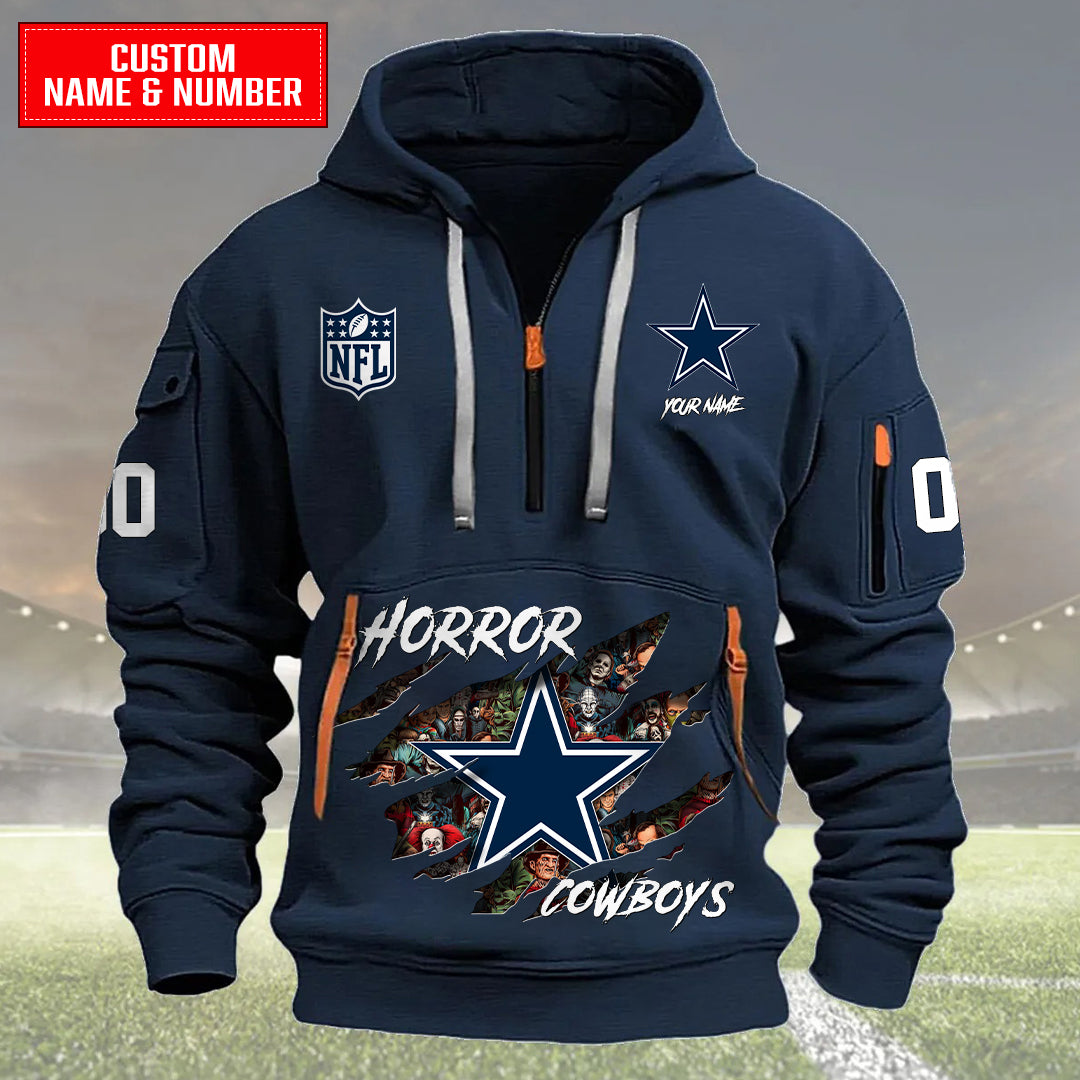 Dallas Cowboys Halloween Horror Collection Personalize Quarter Zip Hoodie AZCAQZH000005