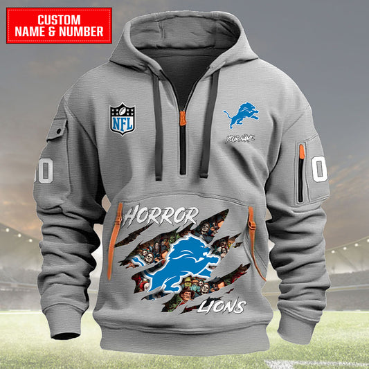 Detroit Lions Halloween Horror Collection Personalize Quarter Zip Hoodie AZCAQZH000006