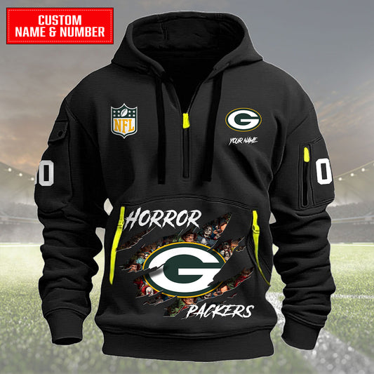 Green Bay Packers Halloween Horror Collection Personalize Quarter Zip Hoodie AZCAQZH000007