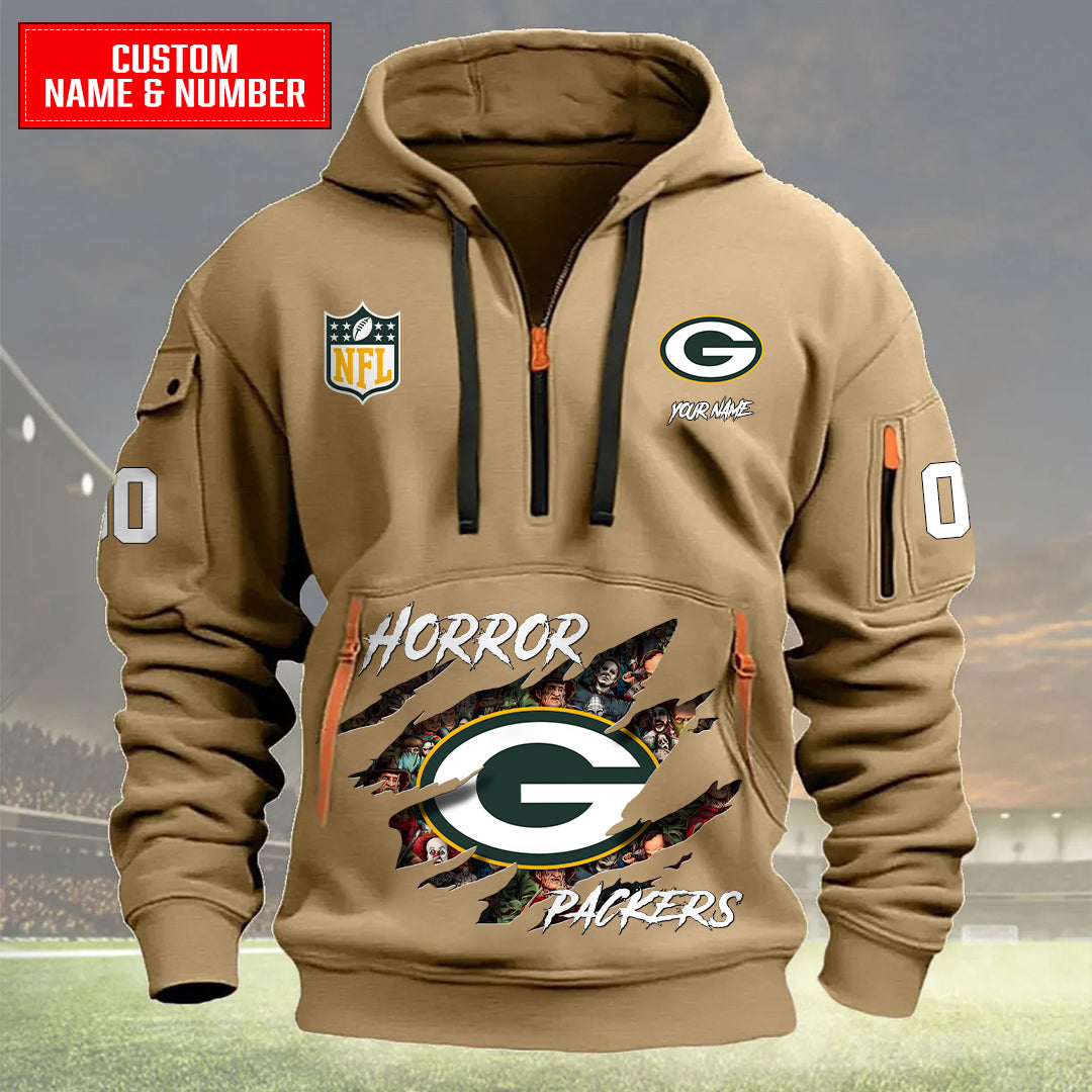 Green Bay Packers Halloween Horror Collection Personalize Quarter Zip Hoodie AZCAQZH000007