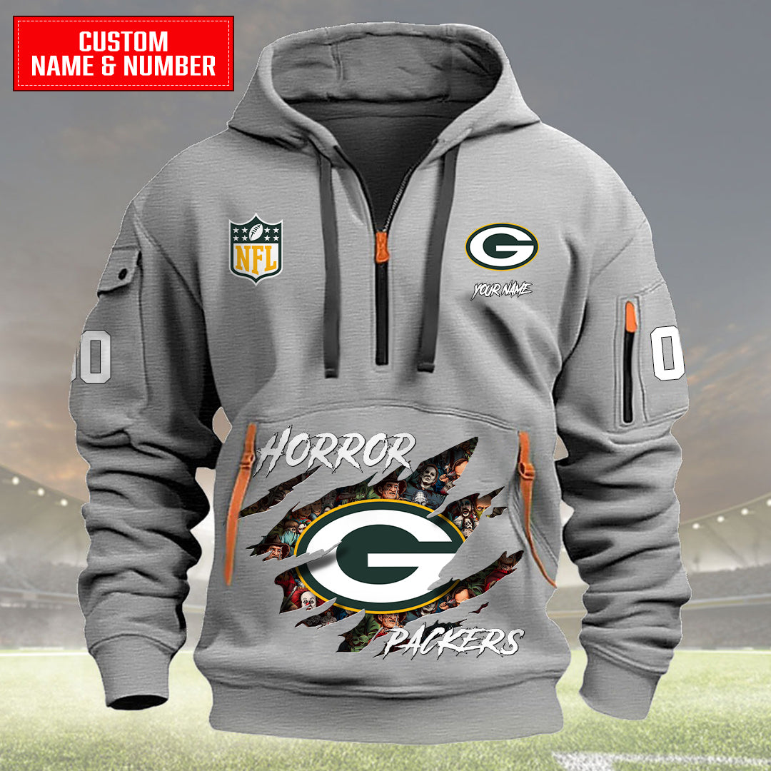 Green Bay Packers Halloween Horror Collection Personalize Quarter Zip Hoodie AZCAQZH000007