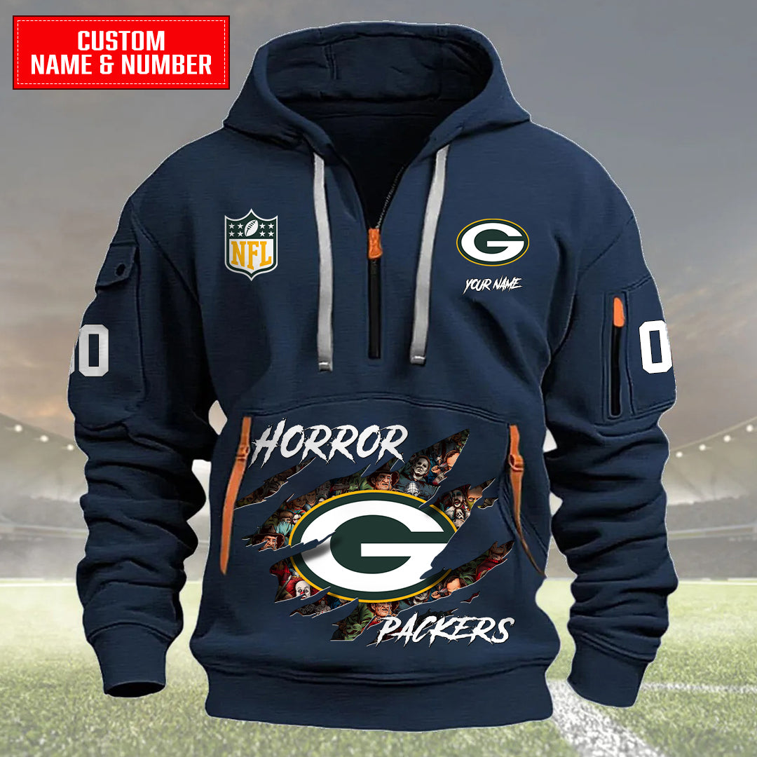 Green Bay Packers Halloween Horror Collection Personalize Quarter Zip Hoodie AZCAQZH000007