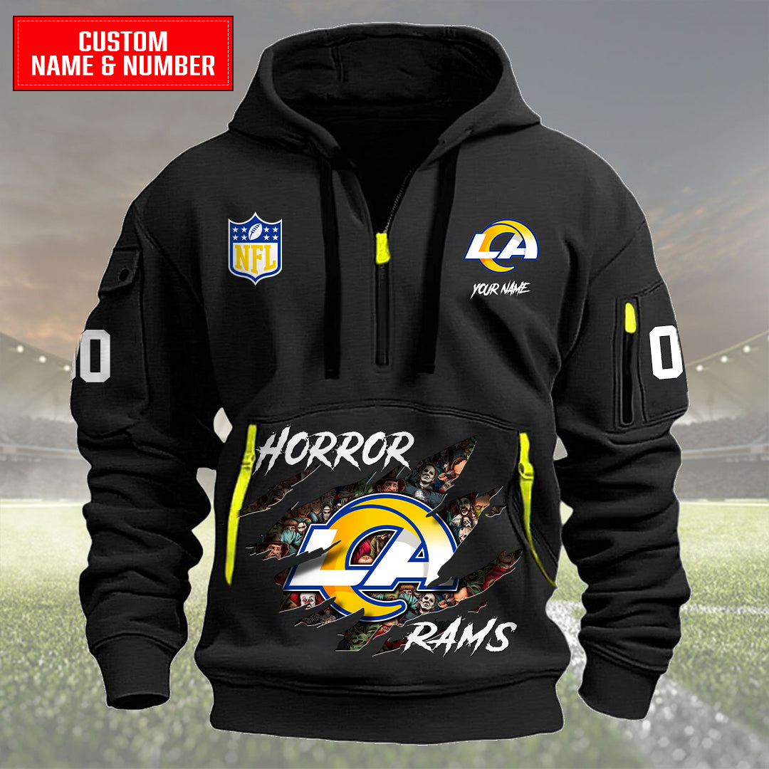 Los Angeles Rams Halloween Horror Collection Personalize Quarter Zip Hoodie AZCAQZH000008