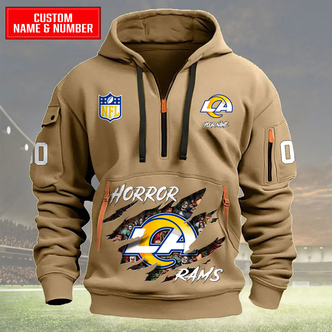 Los Angeles Rams Halloween Horror Collection Personalize Quarter Zip Hoodie AZCAQZH000008