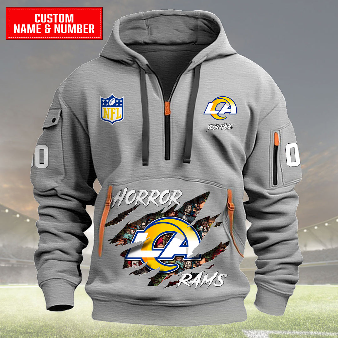 Los Angeles Rams Halloween Horror Collection Personalize Quarter Zip Hoodie AZCAQZH000008