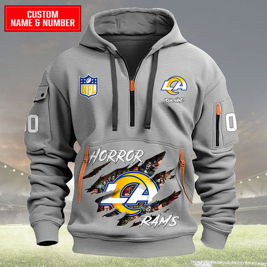Los Angeles Rams Halloween Horror Collection Personalize Quarter Zip Hoodie AZCAQZH000008
