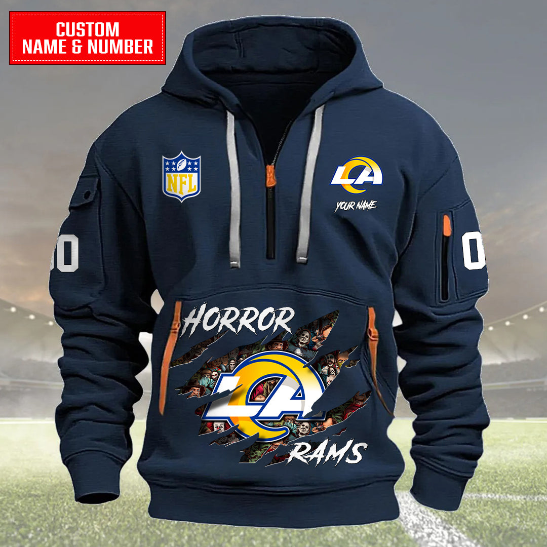 Los Angeles Rams Halloween Horror Collection Personalize Quarter Zip Hoodie AZCAQZH000008