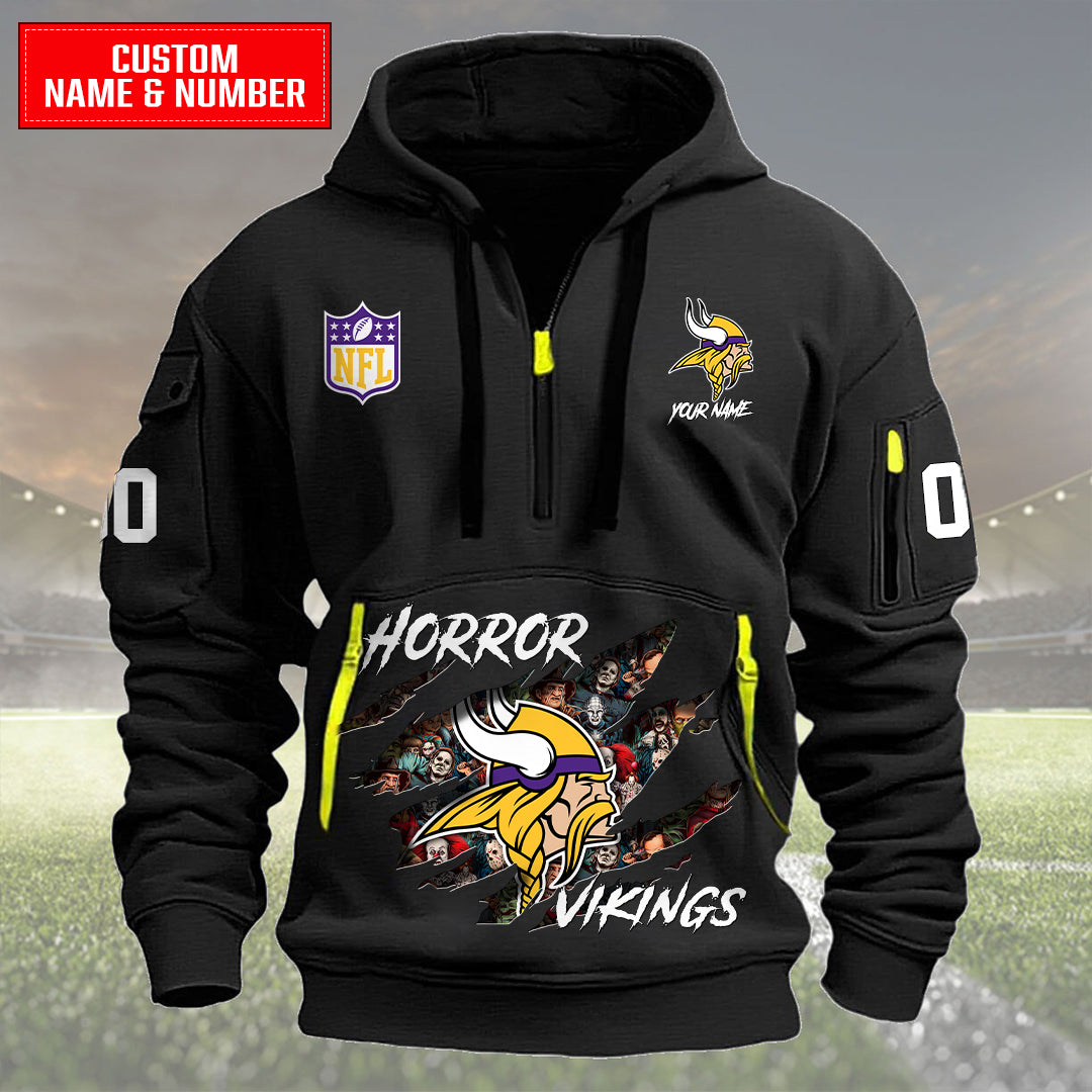 Minnesota Vikings Halloween Horror Collection Personalize Quarter Zip Hoodie AZCAQZH000009