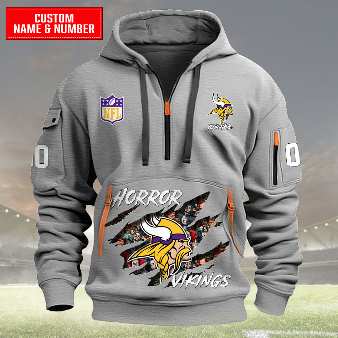 Minnesota Vikings Halloween Horror Collection Personalize Quarter Zip Hoodie AZCAQZH000009