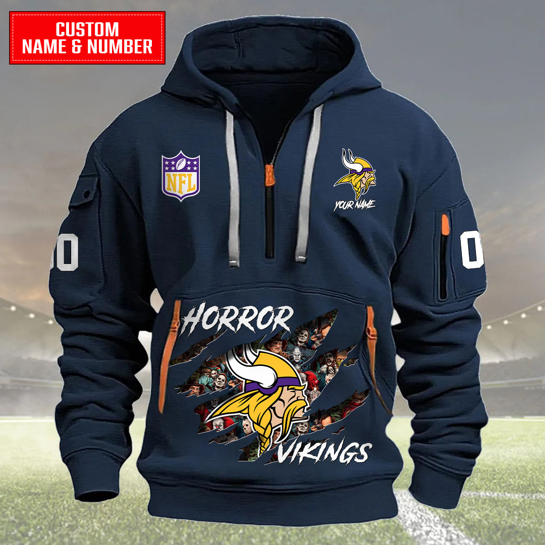 Minnesota Vikings Halloween Horror Collection Personalize Quarter Zip Hoodie AZCAQZH000009
