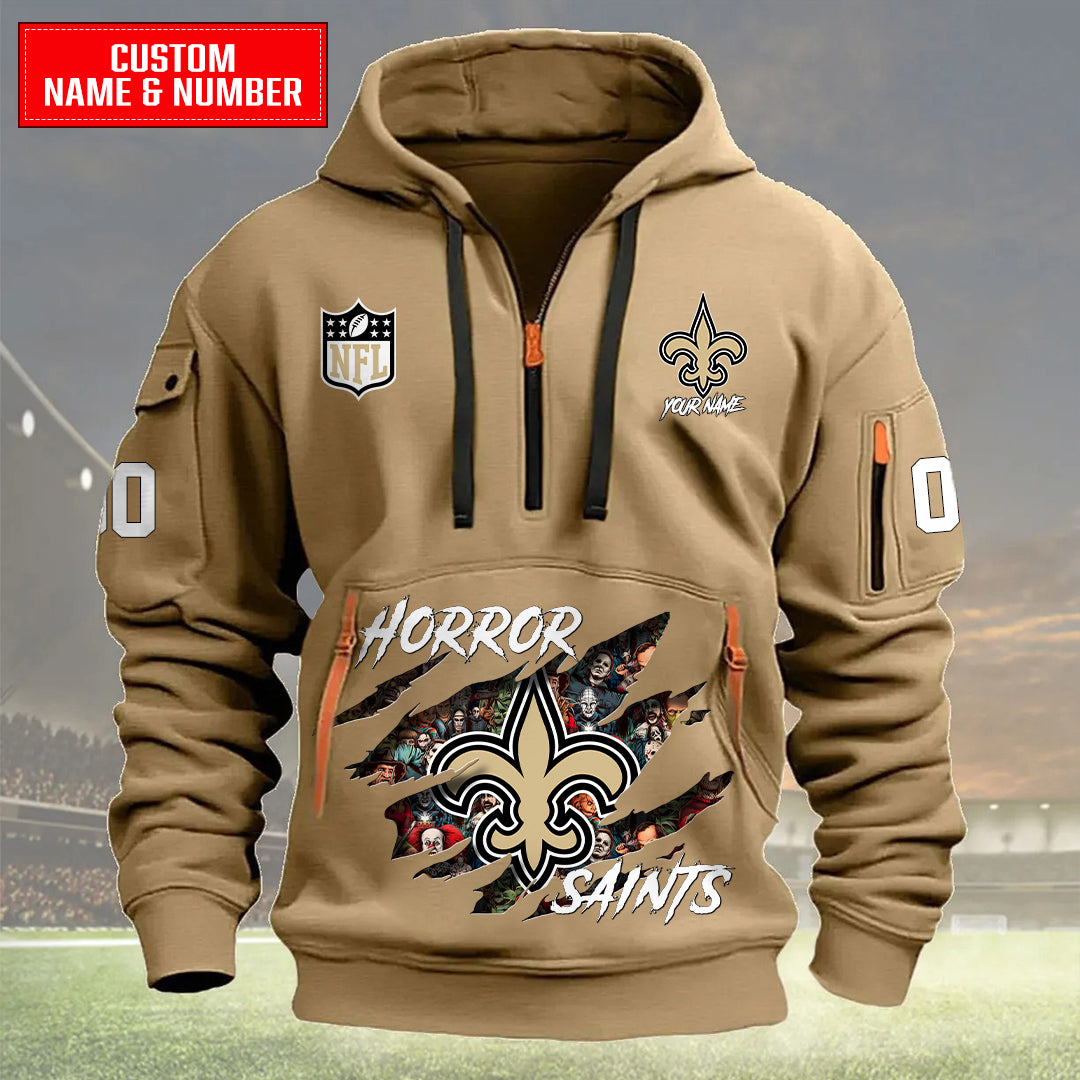 New Orleans Saints Halloween Horror Collection Personalize Quarter Zip Hoodie AZCAQZH000010