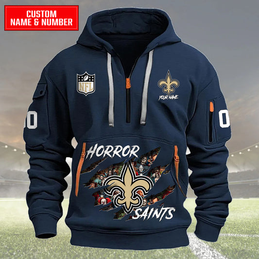 New Orleans Saints Halloween Horror Collection Personalize Quarter Zip Hoodie AZCAQZH000010