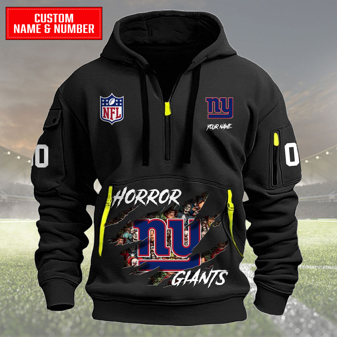 New York Giants Halloween Horror Collection Personalize Quarter Zip Hoodie AZCAQZH000011