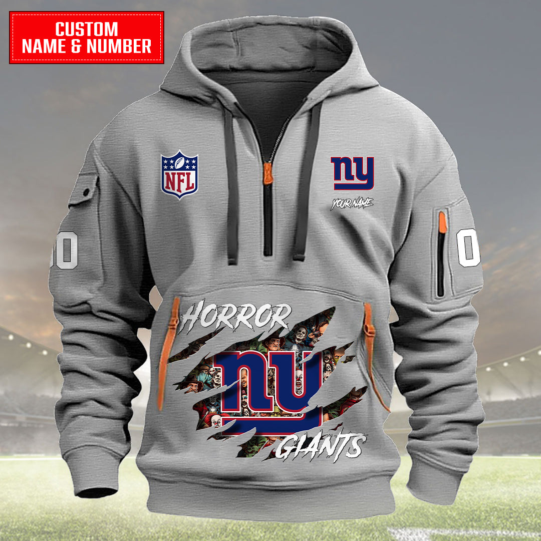 New York Giants Halloween Horror Collection Personalize Quarter Zip Hoodie AZCAQZH000011
