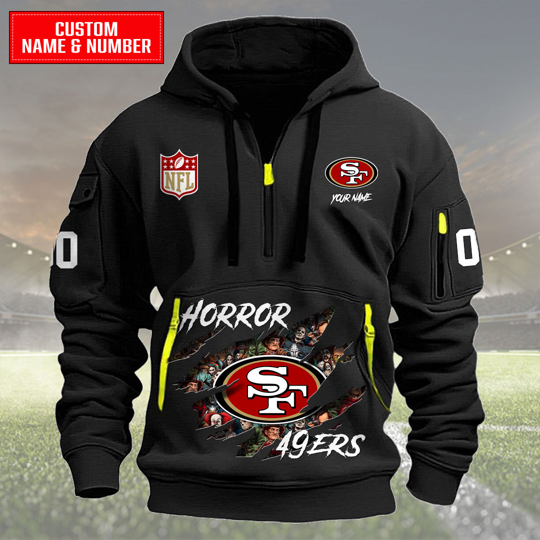 San Francisco 49ers Halloween Horror Collection Personalize Quarter Zip Hoodie AZCAQZH000013