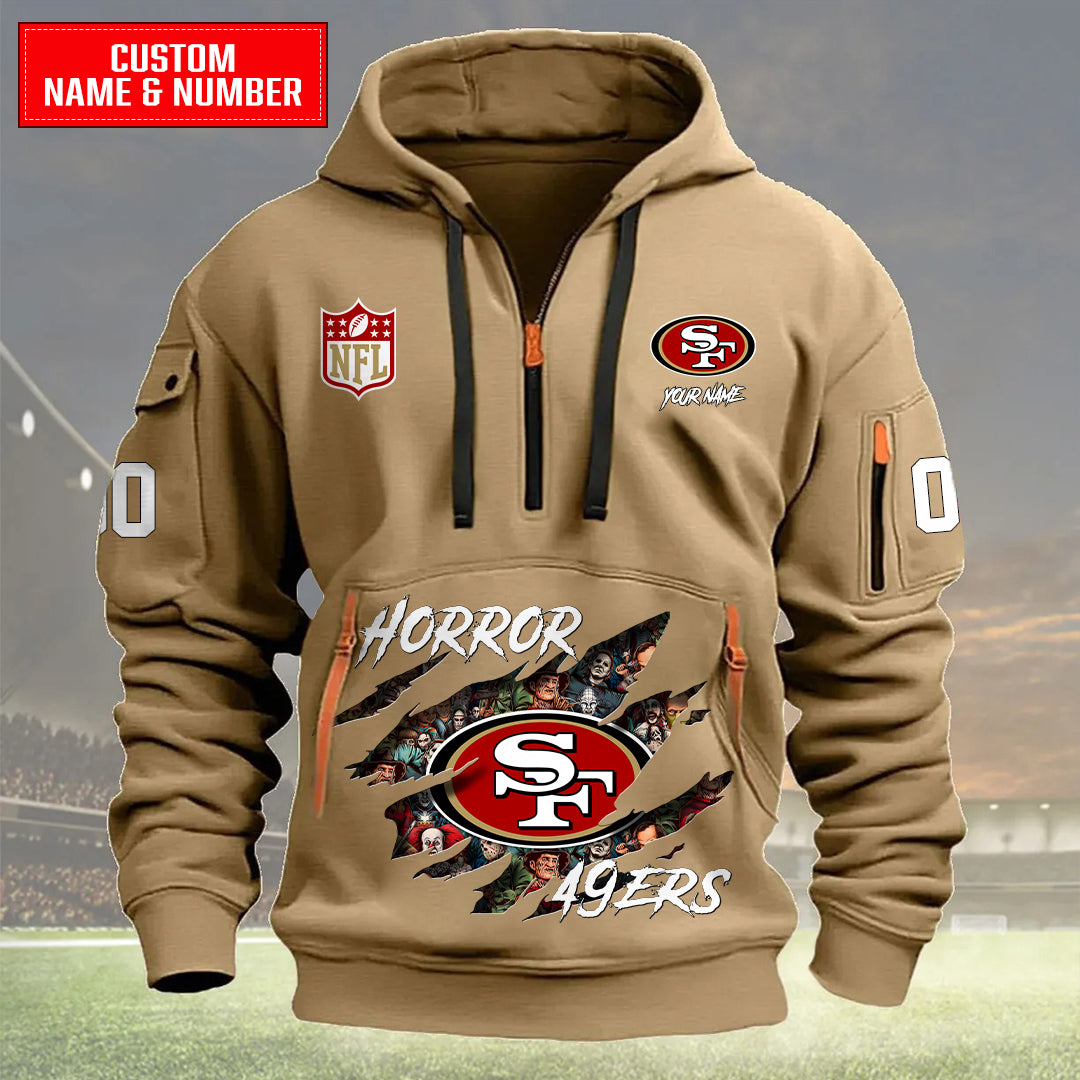 San Francisco 49ers Halloween Horror Collection Personalize Quarter Zip Hoodie AZCAQZH000013