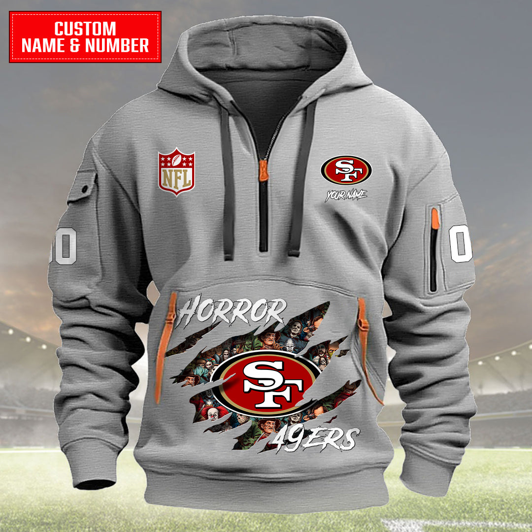 San Francisco 49ers Halloween Horror Collection Personalize Quarter Zip Hoodie AZCAQZH000013