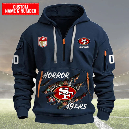 San Francisco 49ers Halloween Horror Collection Personalize Quarter Zip Hoodie AZCAQZH000013