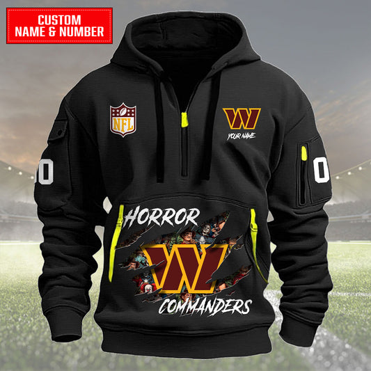 Washington Commanders Halloween Horror Collection Personalize Quarter Zip Hoodie AZCAQZH000016