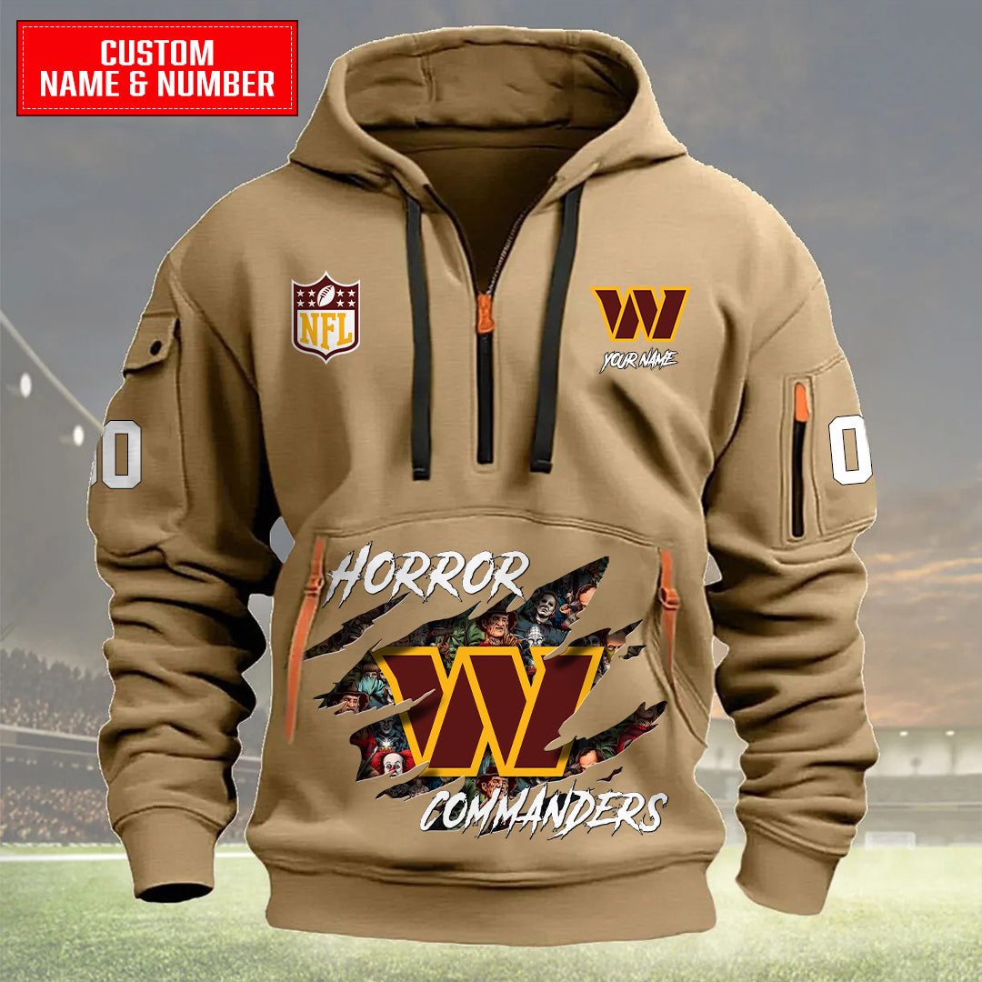 Washington Commanders Halloween Horror Collection Personalize Quarter Zip Hoodie AZCAQZH000016